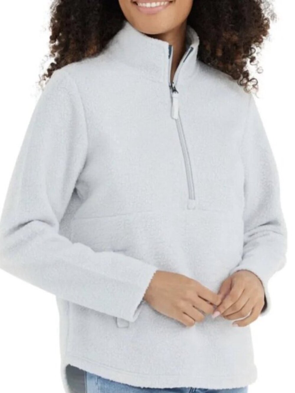 EUC Free Fly Light Gray Bamboo Sherpa Fleece 1/2 Zip Pullover Large